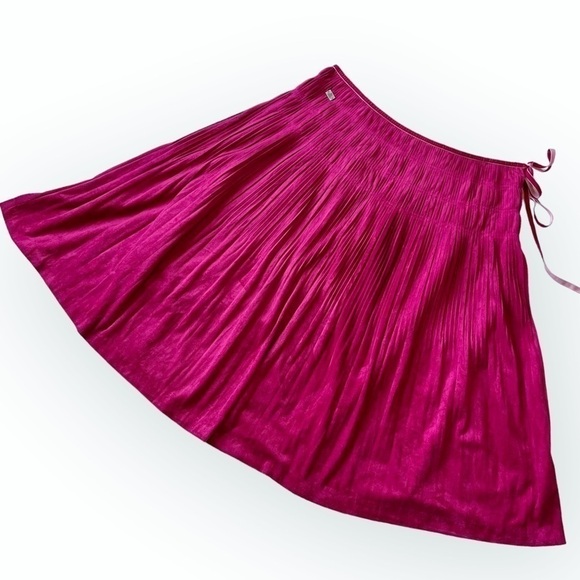 Lulu Castagnette Pleated Faux Suede Midi Skirt Pink Berry Size 12 NWT - Picture 6 of 16